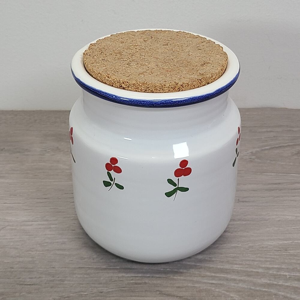 Italian White Pottery Jar Vase Utensil Holder Cherries Made in Italy Cottage